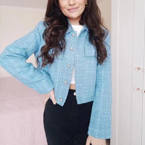 Nice Tweed Women Elegant Short Jackets Fad Spring-Autumn Vogue Ladies Soft Patchwork Coats Vintage Female Chic Outerwear Girl