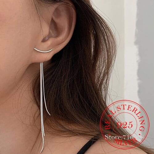 Prevent Allergy 925 Sterling Silver Tassel Long Drop Earrings for Women Christmas Jewelry Wedding Party Gift