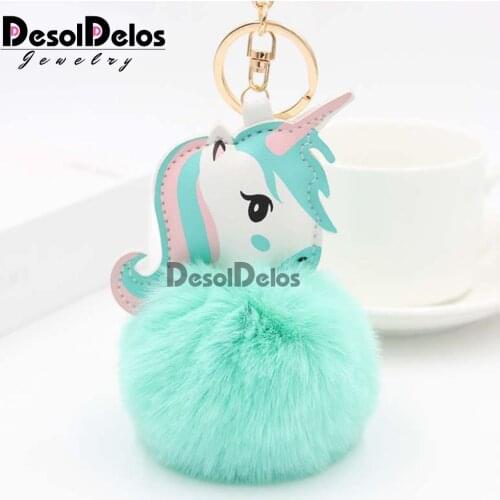 35 Colors Pompom Unicorn Keychain Rabbit Fur Ball Horse Key chain porte clef Bag Car Keyring llavero mujer chaveiros For Women