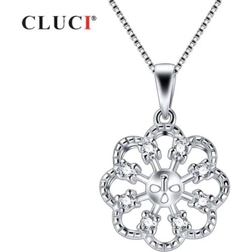 CLUCI Silver 925 Romantic Flower Women Charms Pendant for Necklace 925 Sterling Silver Pearl Pendant Mounting SP420SB