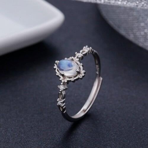 Vintage Style 925 Sterling Silver Round Natural Moonstone Rings For Women Wedding Engagement Jewelry Finger Anillos Bague Aneis