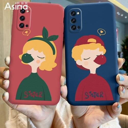 ASINA Liquid Silicone Case For OPPO Reno 2 3 4 5 Pro Shockproof Cute Cartoon Cover For Realme X7 Find X3 Lite A73 Fundas Couple