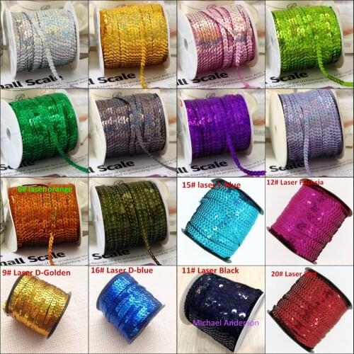 100Yards/Lot 6mm Laser Sequins sewing on Trim Sewing Flat Round Paillette Strings in Roll For Decoration Craft Garment Accessory