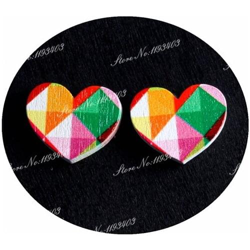 16mm Trigonometry Heart Shape High Quality Image Painted Wood Laser Cut Cabochon to make Rings, Earrings, Bobby pin, pendant