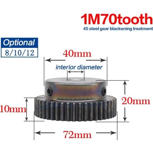 45# steel CNC parts 1M70T 1 Mod Width 10mm Bore 8mm 10mm 12mm mold Gear rack Precision cnc rack (straight teeth) Spur Gear