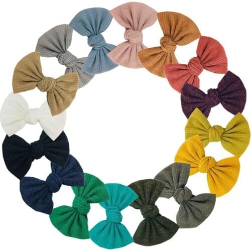 32pc/lot Girls 4" Solid Fabric Hair Bow Headbands,Kids Wool Cotton Hair Bows Elastic Headbands Nylon Headband Kids Head Wear