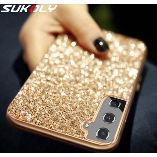Glitter Case For Samsung Galaxy S21 FE S21 Ultra Plus A52 A72 A32 Bling Sparkle Cute Girl Women Shockproof Silicone Case Gold