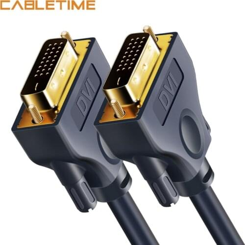 Cabletime DVI Cable DVI to DVI 24+1 Pin High Speed Pro DVI Adapter Male Gold Plated 1080P for Projector LCD,HDTV N119
