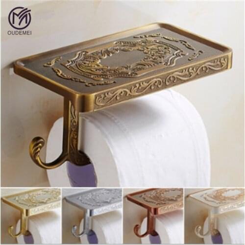 Zinc Alloy Antique Gold Bathroom Hardware Paper Holder Hook Toilet Rack Tissue Holder Organizer