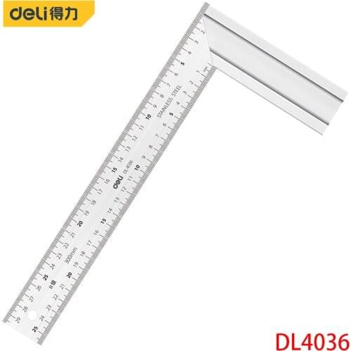 Deli DL4036 Steel Square Measuring Tools Specification: 300mm Stainless Steel Tape + Aluminum Alloy Base Dual Scale Design