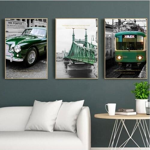 Diy 5d square diamond painting 3pcs Green Car Bridge Train round diamond embroidery mosaic home decor handmade ChristmasZP-2398
