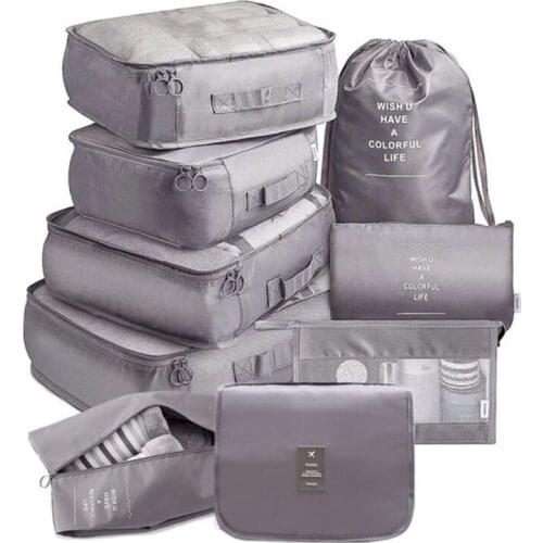 9Pcs/set Travel Clothes Classification Storage Bag For Packing Cube Shoe Underwear Toiletries Organizer Pouch Travel Accessories