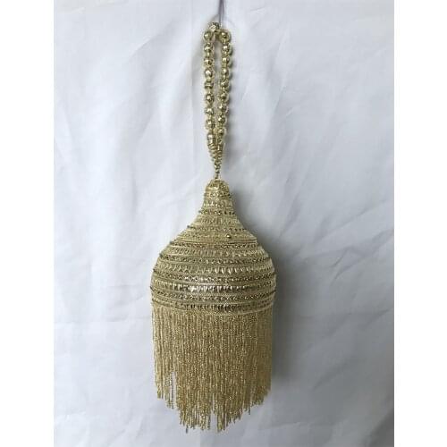 DOYUTIG Indian Style Women Hand-Made Beaded Clutch Bags Vintage Gold Tassel Crossbody Bag Lady Evening Bag Wedding Clutches F703