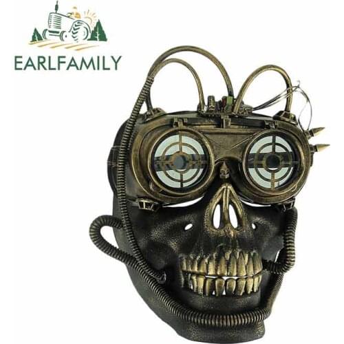 EARLFAMILY 13cm x 10.6cm for Halloween Steampunk Skull Face Funny JDM Car Stickers Waterproof Sunscreen Anime Decals Motorcycle