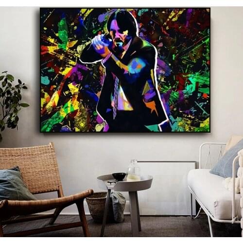 Movie Figure Graffiti Art John Wick Canvas Painting Wall Art Posters Prints Wall Pictures for Living Room Home Cuadros Decor