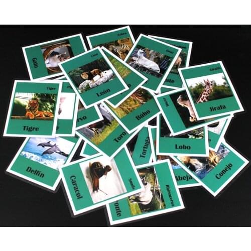 Children Learning Spanish/English Animal FlashCards for Child Montessori Educational Spain Kids Toys Classroom Study Card Games