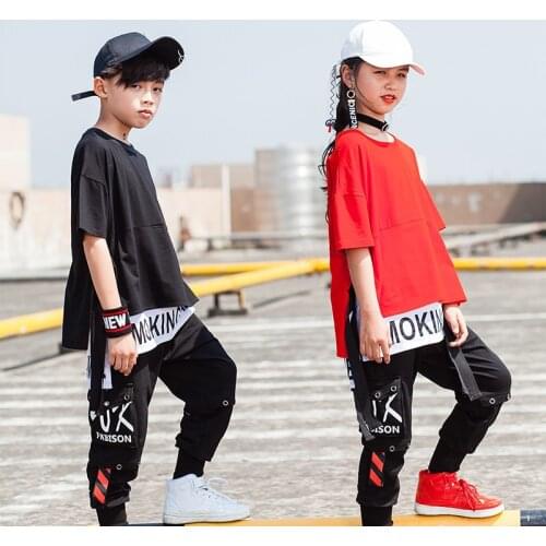 Girls Boys Hip Hop Ballroom Dancing Costumes for Kids Jazz Dance Costumes T Shirt Short Pant Child Party Show Stage Wear Outfits
