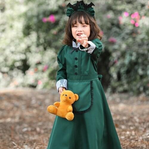 Umorden Fantasia Purim Halloween Costumes for Girls Kids Child Bat Vampire Maid Costume Housekeeper Cosplay Dark Green