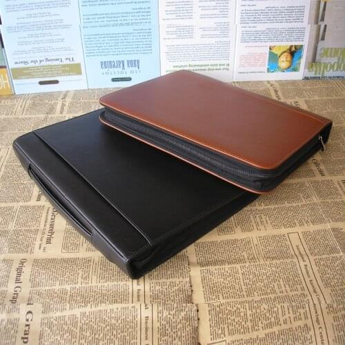 A4 zipper leather portfilio with handle spring binder manager document bag business file folder briefcase file organizer 1260