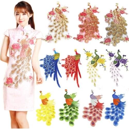 Peacock Sequin Patches Embroidered Lace Cloth Patch Organza DIY Badge Sewn on Girl Women Dress Clothes Clothing Accessorry