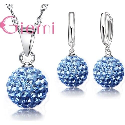 Best Hot New Jewelry Sets 925 Sterling Silver Austrian Crystal Pave Disco Ball Lever Back Earring Pendant Necklace Woman