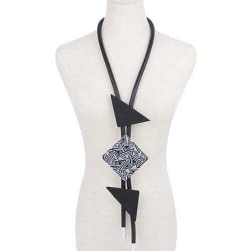 YD&YDBZ Zebra Pattern Metal Square Necklaces For Women Exaggeration Big Pendant Long Necklace Punk Style Rubber Sweater Chain