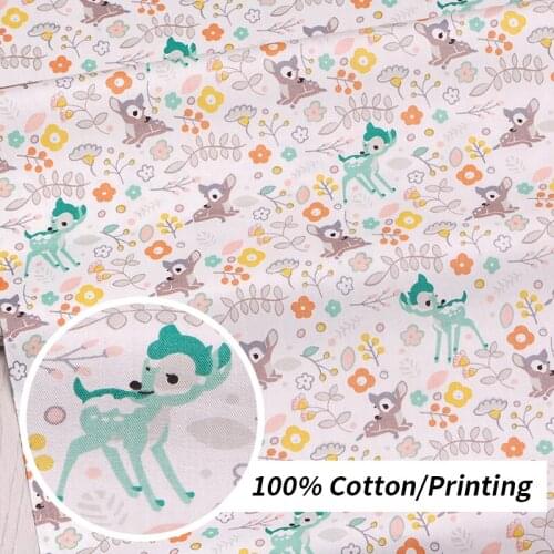 Cute Deer flower Print Baby Sheet Twill Cotton Fabric for DIY Handmade Sewing Patchwork Quilting Tissus Tecido Home Decor Cloth