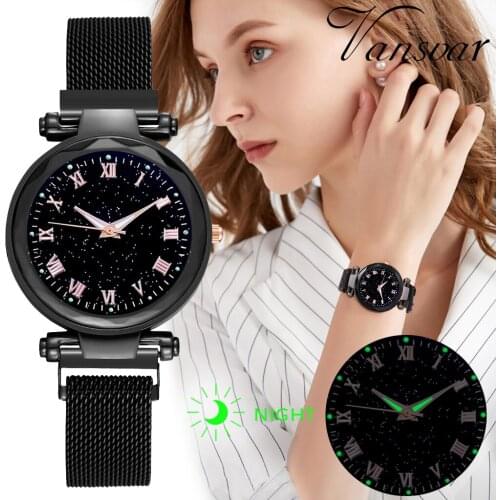 Fashion Women Watches Romantic Irregular Dial Ladies Analog Quartz Starry Sky Wristwatch Mesh Belt Strap Clock Kol Saati#L