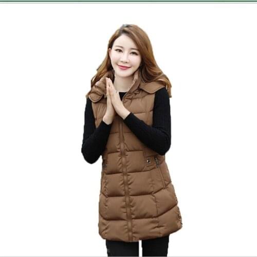 Fashion Casual Autumn Winter Women Medium-Long Vest 2019 Plus Size 4XL Down Cotton Vest Hooded Slim Outerwear Casual Vest Q632