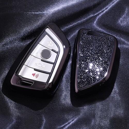 Fashion Luxury Diamond Crystal Shining Car Key Case Cover For BMW X5 F15 X6 F16 G30 7 Series G11 X1 F48 F39 Auto KeyShell Chain