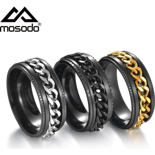 Mosodo Men’s Ring Spinner Chain Rotatable Rings Punk Cool Jewelry for Man Women Two-Tone Chain Ring Accessories Party Gifts