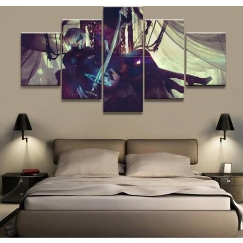 5 Panel NieR:Automata 2B Game Canvas Printed Painting For Living Room Wall Art Home Decor HD Picture Artworks Modern Poster