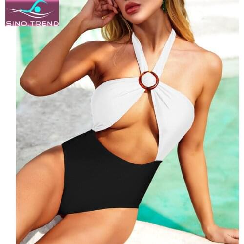 New Sexy 2021 Halter Backless Monokini Women Criss Cross Swimwear One Piece Swimsuit Patchwork Female Splicing Bathing Suit Swim