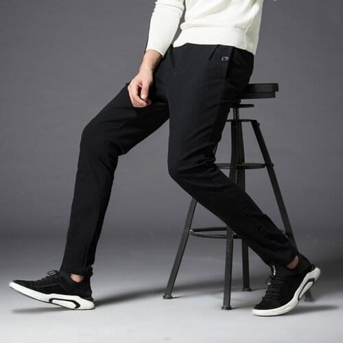 MRMT 2021 Brand New Autumn Mens Trousers Leisure Elastic Small Feet Pants for Male Cotton Solid Color Trousers