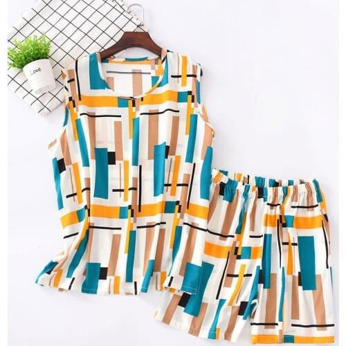 Summer New Style Ladies 100%Viscose Vest shorts Two-piece Pajamas Set Sleeveless Loose Thin Section Comfortable Home Service Set