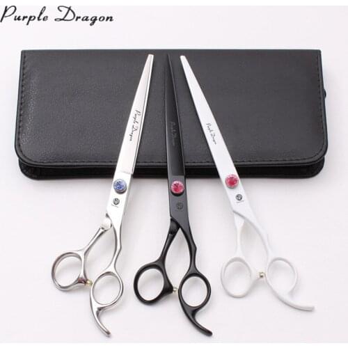Purple Dragon 8.0 "pet beauty scissors black and white Black Silver Dog trimming scissors straight cutting short