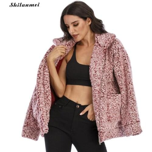 Solid Color Women Teddy Coat Winter Zipper Thick Casual Plus Size Faux Fur Jacket Coat Winter 2020 Elegant Female Overcoat 3XL