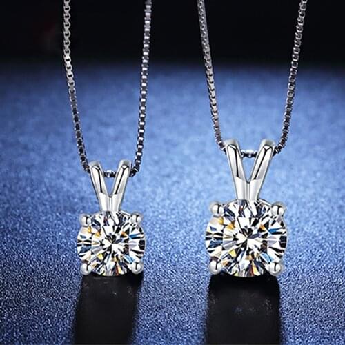 BOEYCJR 925 Silver 1ct/2ct F color Moissanite VVS Engagement Elegant Wedding Pendant Necklace for Women Anniversary Gift