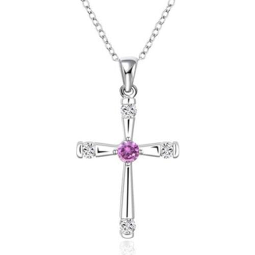 925 sterling silver goddess cross purple crystal zircon chain necklace 16/18/20/22/24 inch ladies party jewelry
