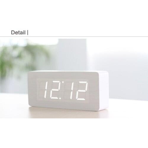 Pastoral alarm clock rectangle single face digital led wooden luminova calendars acoustic control sensing electronic desk clock