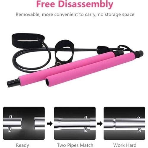 Pilates Bar Kit with Resistance Band Yoga Exercise Pilates Bar with Foot Loop Yoga Pilates Stick Sit-Up Bar Resistance Band