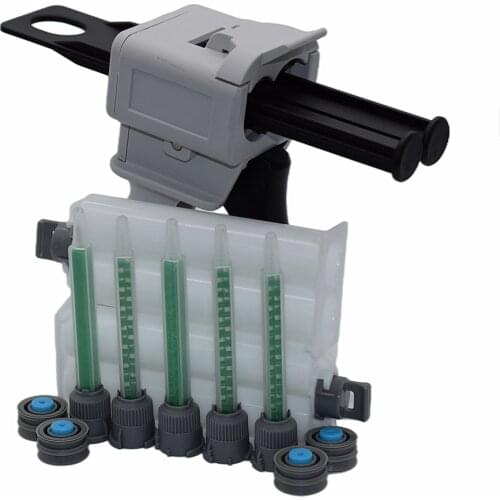 50ml Glue Gun 1:1 Adhensive Dispenser Caulking Gun with 5pc 1:1 Static Mixing Nozzles and 2pcs 50ml Empty Dual-Barrel Cartridge