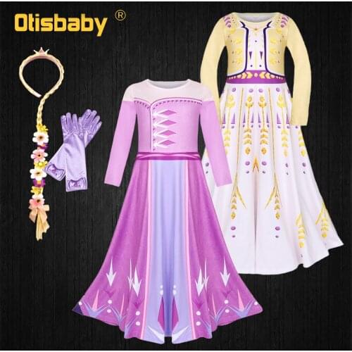 Elsa 2 Anna Princess Dress Purple Pink Elsa Dress Up Birthday Party Snow Queen Costume Children Christmas Fancy Elza Dress Up