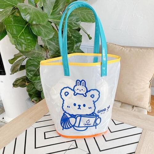 Beach Tote Bag Clear Cute Animal Cartoon Beach Shell Toy Tote Bag Summer Daily Use Female Shopping Bag Swimming Accessories