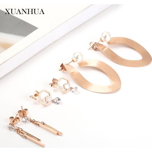 XUANHUA Rose Gold Drop Earrings For Women Stainless Steel Jewelry Woman Fashion Earring Jewelry Accessories Bohemian