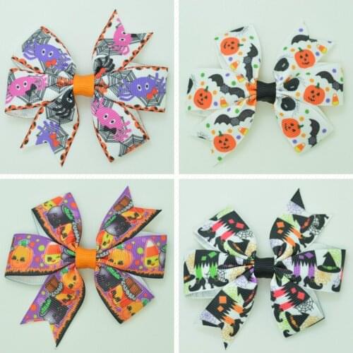SUPWRF 3.1'' Halloween spider cute bow Girls Hair Bow With Clip Boutique Printed Ribbon headwear diy wholesale 20 PCS T0929