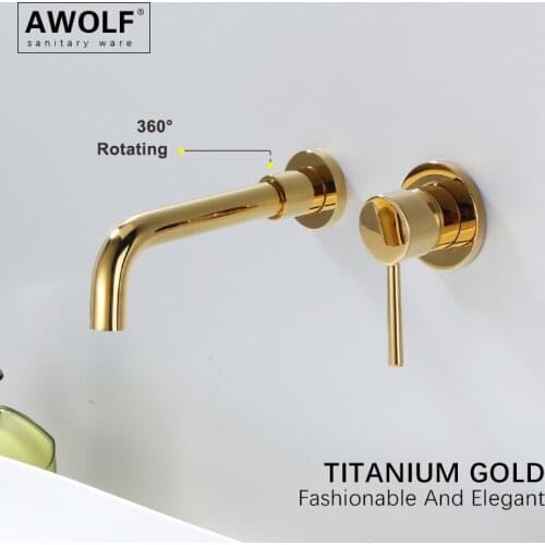 Titanium Gold Bathroom Basin Sink Faucet Wall Mounted Solid Brass Tap Polishing Mixer Single Handle With Rotating Spout ML8098