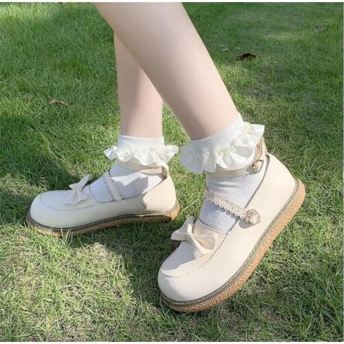 Japanese College Style Girls Round Toe Buckle Straps Bow Shoes Lolita JK Uniform Shoes D863