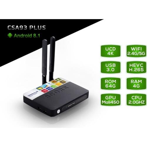20pcs CSA93 Plus Android 8.1 TV Box 4GB 64GB ROM 2.4G 5G WiFi Bluetooth 4.0 Smart Set Top Box RK3328 4K HD Media Player