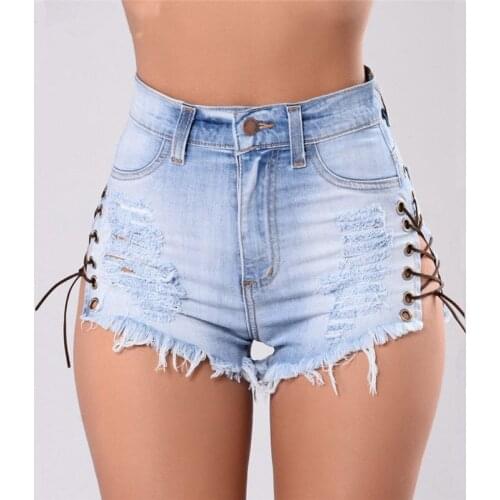 2021 Fashion Buttons Retro Elastic Middle Waist Shorts Feminino Denim Shorts For Women Skinny Side Hollow Out Jeans Short Female